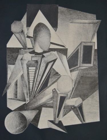 Dessin intitulée "Le repos du robot" par Patrice Preveirault, Œuvre d'art originale, Encre
