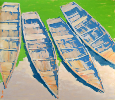 Картина под названием "4 old boats" - Rogin Viacheslav (Bashlyk), Подлинное произведение искусства, Масло