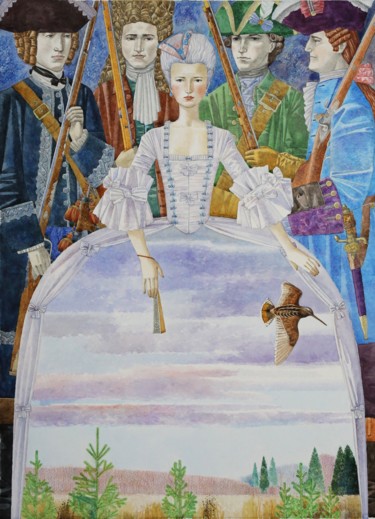 Painting titled "Woodcock" by Andrey Simakov, Original Artwork, Watercolor