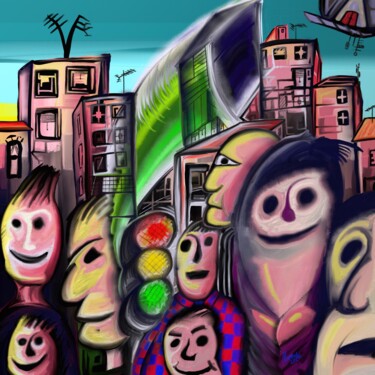 Digitale Kunst mit dem Titel "Stadtampel" von Manfred Hoppe, Original-Kunstwerk, Digitale Malerei