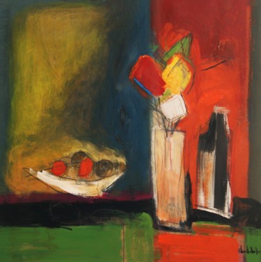 Painting titled "bouquet-bouteille-e…" by Hervé Marchelidon, Original Artwork, Acrylic