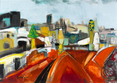 Toits de Barcelone Peinture intitulée "Toits de Barcelone" par Hervé Marchelidon, Œuvre d'art originale, Acrylique