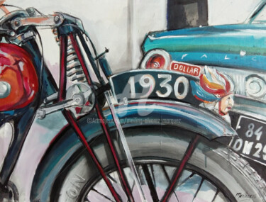 Peinture intitulée "serie-voitures-anci…" par Meiling Alvarez Marquez, Œuvre d'art originale, Acrylique
