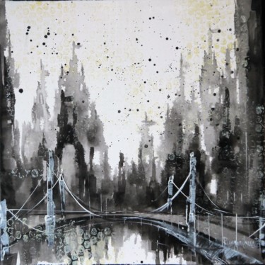Black And White Skyline Painting titled "Black And White Sky…" by Irina Rumyantseva, Original Artwork, Acrylic
