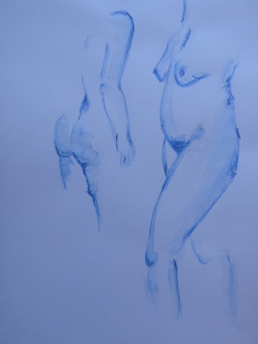 Bleu à l'âme - Pièce unique Malerei mit dem Titel "Bleu à l'âme - Pièc…" von Isabelle Mathis, Original-Kunstwerk, Aquarell