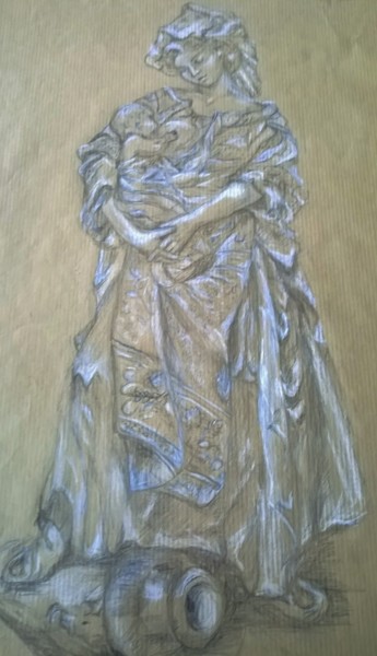 Mère nourricière - Pièce unique Zeichnungen mit dem Titel "Mère nourricière -…" von Isabelle Mathis, Original-Kunstwerk, Silberstift