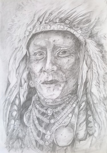 Old white man - Pièce unique Zeichnungen mit dem Titel "Old white man - Piè…" von Isabelle Mathis, Original-Kunstwerk, Silberstift
