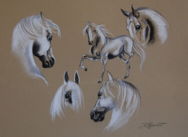 「etude chevaux  -  p…」というタイトルの描画 Patricia Giroldini Hyvernatによって, オリジナルのアートワーク, チョーク