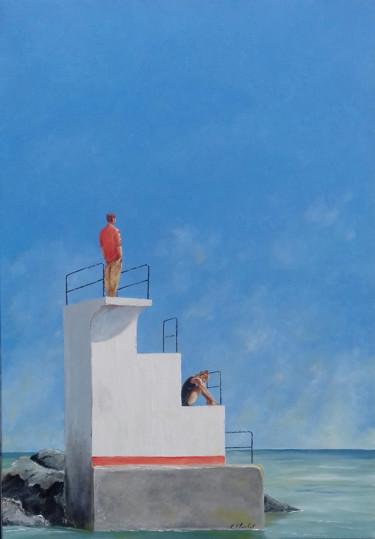 Peinture intitulée "Attente aux Godelins" par Flachet, Œuvre d'art originale, Huile