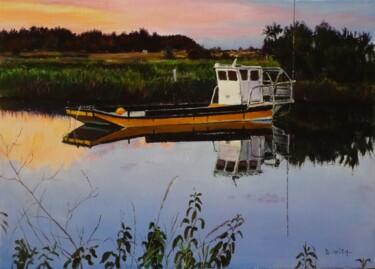 Peinture intitulée "Barge-un-soir-à Por…" par Brigitte With, Œuvre d'art originale, Huile