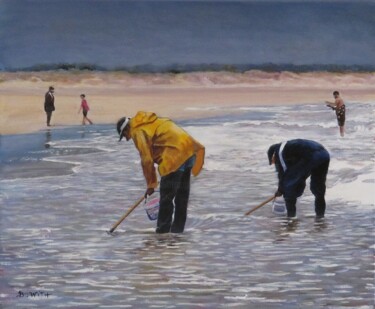 Peinture intitulée "pêcheurs-à-pieds" par Brigitte With, Œuvre d'art originale, Huile