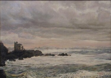 Painting titled "Tempête-à-Biarritz-" by Brigitte With, Original Artwork, Oil