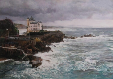 Peinture intitulée "Tempête- Villa-Bels…" par Brigitte With, Œuvre d'art originale, Huile