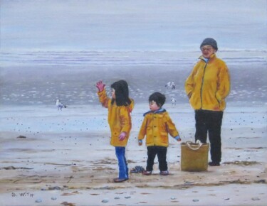 Peinture intitulée "Trouville, marelle…" par Brigitte With, Œuvre d'art originale, Huile