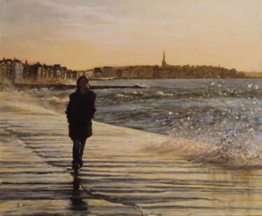Peinture intitulée "Vagues-sur-la-digue…" par Brigitte With, Œuvre d'art originale, Huile