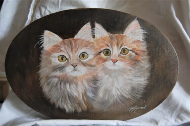 Painting titled "les deux chatons -…" by Patricia Giroldini Hyvernat, Original Artwork, Oil