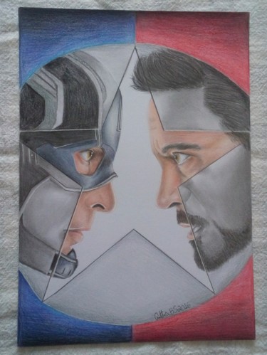 Desenho intitulada "Capitão America e H…" por Cinthia Barbosa, Obras de arte originais, Lápis
