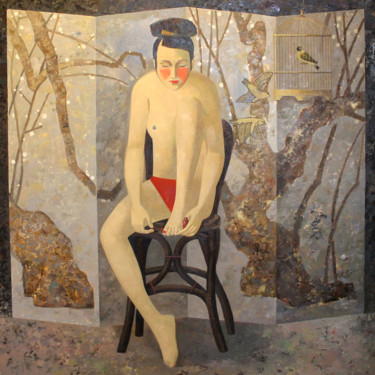 Painting titled "Red and White" by Andrey Simakov, Original Artwork, Oil