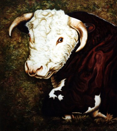 绘画 标题为“Danish Hereford cow” 由Dan Civa, 原创艺术品, 油
