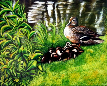 绘画 标题为“Duck with ducklings…” 由Dan Civa, 原创艺术品, 丙烯