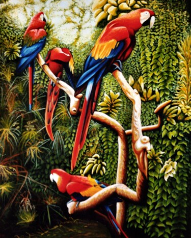 绘画 标题为“Parrot group, Colob…” 由Dan Civa, 原创艺术品, 丙烯
