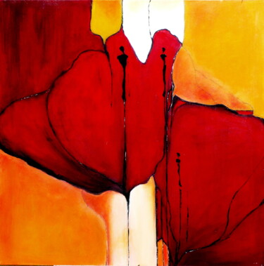 Peinture intitulée "" Rêverie en rouge "" par Jeanne Le Guen, Œuvre d'art originale, Acrylique Monté sur Châssis en bois
