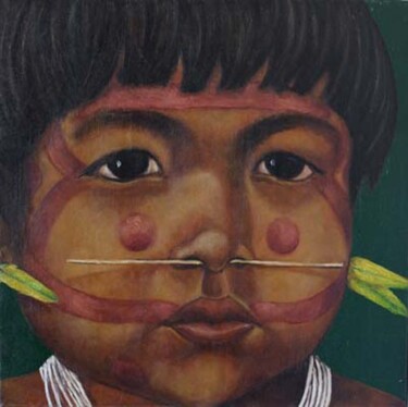 Peinture intitulée "YELLOW FEATHER" par Joe Johnson, Œuvre d'art originale