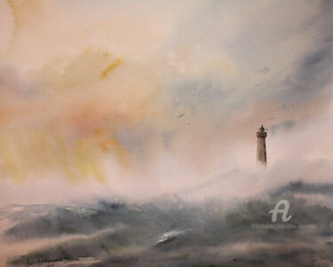 LE PHARE Peinture intitulée "LE PHARE" par Alain Devienne, Œuvre d'art originale, Aquarelle