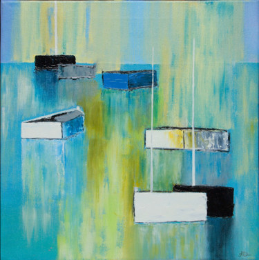 Peinture intitulée "reflets-bateaux-hui…" par Alice Queffelec, Œuvre d'art originale, Huile
