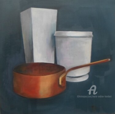 Peinture intitulée "Porcelaines et cuiv…" par Marie Andrée Hembert, Œuvre d'art originale, Huile Monté sur Châssis en bois