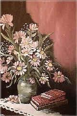 Malerei mit dem Titel "Peach Daisies and B…" von Velma Gomez, Original-Kunstwerk