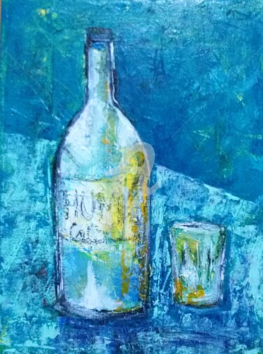 Bouteille bleue Painting titled "Bouteille bleue" by Phil Cincinati, Original Artwork, Acrylic