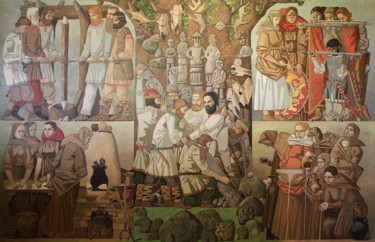 Painting titled "Birth of gods" by Andrey Simakov, Original Artwork, Oil