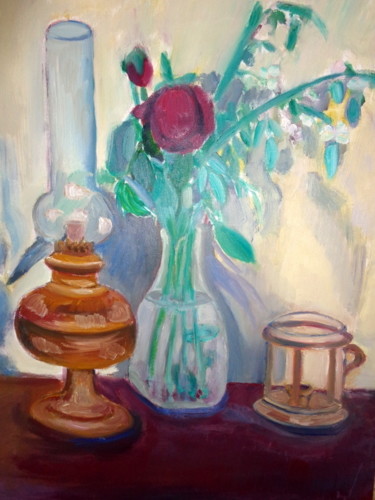 Peinture intitulée "nature morte sur fo…" par Maryline Michaux, Œuvre d'art originale, Huile Monté sur Châssis en bois