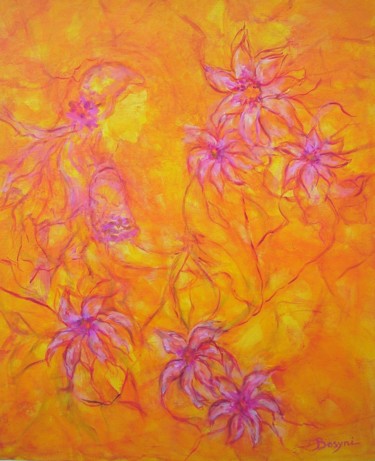 Painting titled "JEUNE FILLE ET FLEU…" by Bosyni, Original Artwork, Acrylic Mounted on Wood Stretcher frame