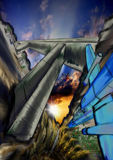 Digitale Kunst mit dem Titel "Action schon am Son…" von Manfred Hoppe, Original-Kunstwerk, Digitale Malerei