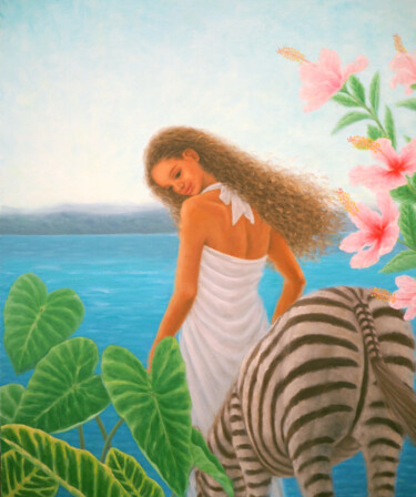 Painting titled "Lakeside" by Kyoko Yamaji, Original Artwork, Oil Mounted on Wood Stretcher frame