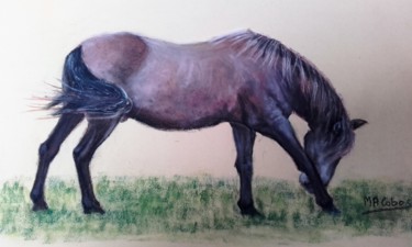 Dessin intitulée "Cheval dans le pré" par Marian Cobos, Œuvre d'art originale, Pastel