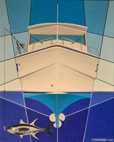 Partie de pêche au gros Peinture intitulée "Partie de pêche au…" par Patrice Preveirault, Œuvre d'art originale, Huile