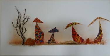 Collages intitulée "Au pied de l'arbre" par Martine Capdeville-Lacomme, Œuvre d'art originale