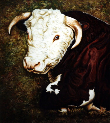 Pintura intitulada "Hereford cow" por Dan Civa, Obras de arte originais, Óleo