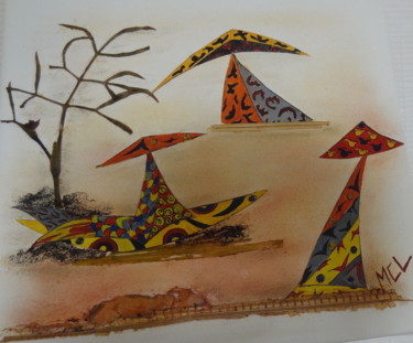 Collages intitulée "Le trio" par Martine Capdeville-Lacomme, Œuvre d'art originale