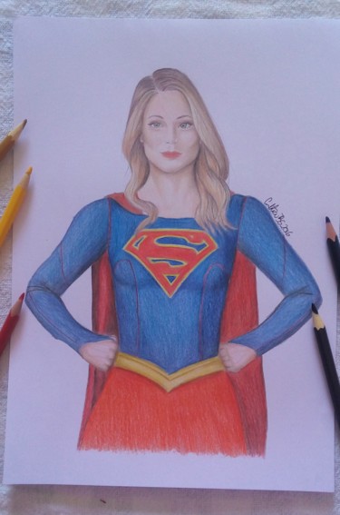 Desenho intitulada "Super Girl" por Cinthia Barbosa, Obras de arte originais, Lápis