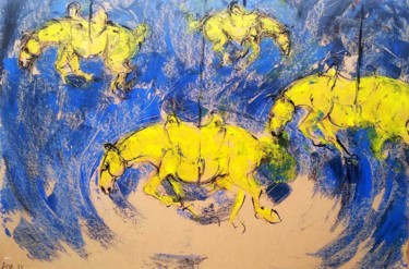 Painting titled "chevaux suspendus" by Bachir Laib, Original Artwork, Acrylic