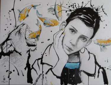 Peinture intitulée "tête" par Catherine Cornec, Œuvre d'art originale, Encre