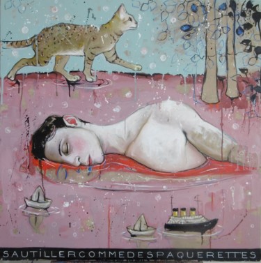 Peinture intitulée "sautiller comme des…" par Catherine Cornec, Œuvre d'art originale, Huile