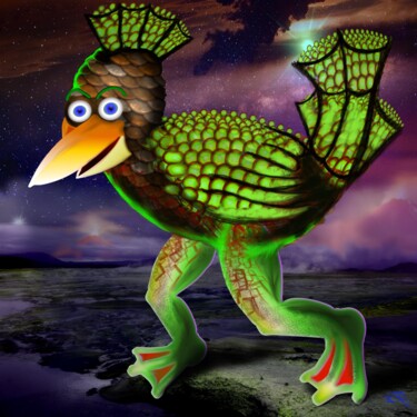 Digitale Kunst mit dem Titel "Uhrzeitlicher Frosc…" von Manfred Hoppe, Original-Kunstwerk, Digitale Malerei