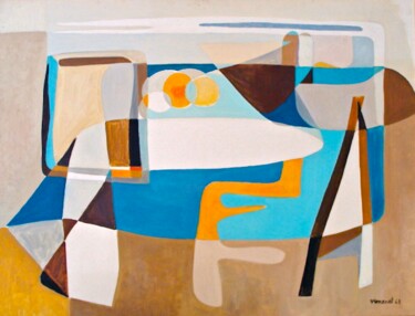 Peinture intitulée "La Table bleue" par Jon Von, Œuvre d'art originale