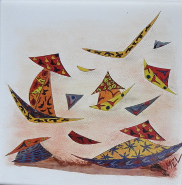 Collages titled "Vive le vent" by Martine Capdeville-Lacomme, Original Artwork, Paper