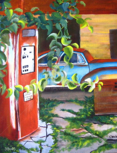 Peinture intitulée "station service" par Christine Chevieux, Œuvre d'art originale, Huile